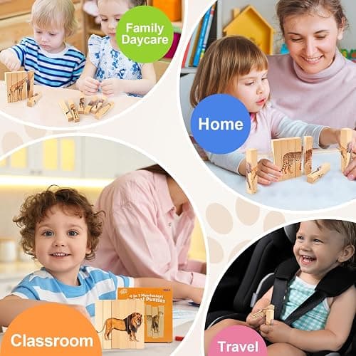 Wooden Puzzles for Toddlers 1-3: Animal Toddler Puzzles for 2-4 Years Old, Montessori Toys Learning Educational Chunky Puzzle, 4-in-1 Safari Animal Wooden Toys for Kids Baby Boys Girls Gifts thumbnail 6