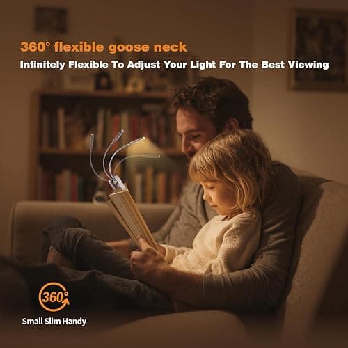 VAVOFO Rechargeable Book Light for Reading in Bed Kids, 7 LED Reading Light with 9-Level Warm Cool White Daylight, Eye Care Lamp with Power Indicator for Bookworms (Champagne Gold) thumbnail 6