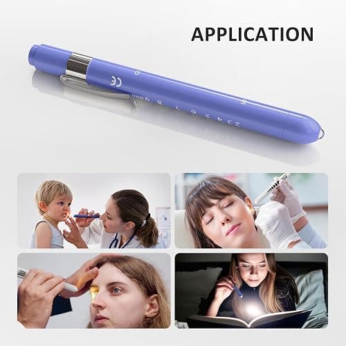 CAVN Pen Light with Pupil Gauge LED Penlight for Nurses Doctors, 2 Pcs Reusable Medical Penlight for Nursing Students (White/Bluish Purple) thumbnail 5