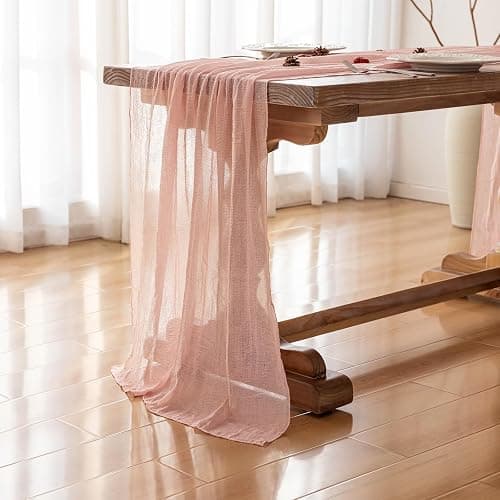 Keketoarrange Pink Spring Easter Table Runner Cheese Cloth Rustic Gauze Cheesecloth Table Runner 120 Inch 10 FT for Wedding Baby Bridal Shower Sheer Boho Home Tea Party Decor thumbnail 2