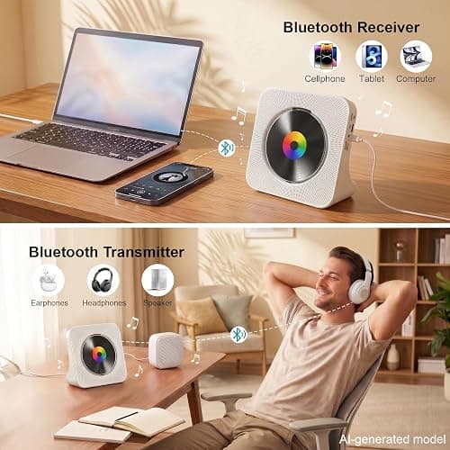 Gueray CD Player Portable Bluetooth Desktop CD Players for Home | Portable CD Player with Bluetooth with Timer Built-in HiFi Speakers with LCD Screen Display Boombox FM Radio USB Type-C thumbnail 2
