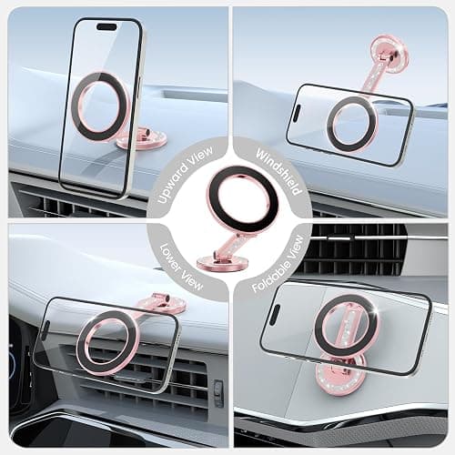 Pikabo Magnetic Phone Holder for Car Dashboard Phone Mount Holder Compatible with iPhone 17 Pro Max 16 15 14 13 12 MagSafe Accessories. (Glitter Pink) thumbnail 4