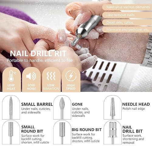 Professional Nail Drill Electric File, GEEZO 55000RPM Portable Cordless Nail Drill Machine with Bits, Rechargeable E File for Acrylic & Gel Nails, Manicure & Pedicure Tech Tool for Home Salon (White) thumbnail 5