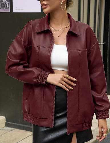 GraceSelect Women's Oversized Leather Jacket, Casual Soft Faux Leather Zip Motorcycle Coat With Pocket 2025 Fall Fashion thumbnail 2