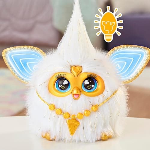 Furby Gold Glam Interactive Plush Toys for 6 Year Old Girls & Boys & Up, Voice Activated Animatronic, Speaks English & Furbish, White, Christmas Stocking Stuffers (Amazon Exclusive) thumbnail 9