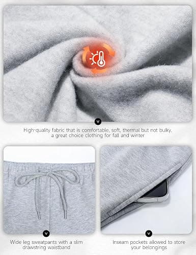 HeSaYep Women's Fleece Lined Sweatpants Winter Warm Wide Leg Sweat Pants Baggy Casual Pants with Pockets thumbnail 6