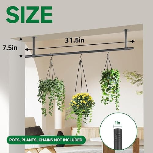 Uoveya Hanging Planters Rod – Plant Hanger Indoor for Window Ceiling, Hanging Plant Shelf for Wall Planter House Plants, Plant Shelves Metal Holder Bar 31.5In Black (Pots, plants, chains not included) thumbnail 3