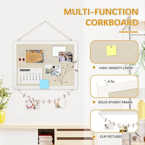 DOLLAR BOSS Bulletin Boards with Linen 1-Pack 16''X 12'' Double-Sided Cork Board for Walls Wood Framed Bulletin Boards, Small Pin Board for Home Kitchen Office Decorative Hanging 10 Pushpins thumbnail 5