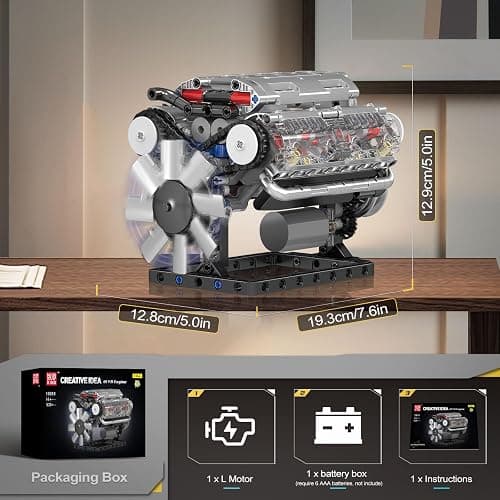 Mould King 10088 V8 Engine Model Kit - 535 Pcs to Build Your Own Mini Engine that Works, DIY STEM Mechanic Engineering Construction Set, Hobby Building Blocks Kit for Adults thumbnail 6