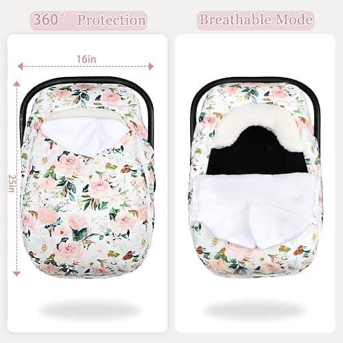 DILIMI Car Seat Covers for Babies, Winter Baby Car Seat Cover, Infant Car Seat Canopy for Girls Boys, Warm Windproof Carseat Canopy for Newborn, Pink Floral thumbnail 3