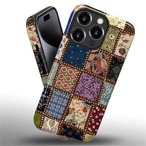 MQJCYB Case for iPhone 15 Pro Max, Hybrid Heavy Duty 2 in 1 Full Body Rugged Shockproof Protection Glossy Case for iPhone 15 Pro Max - Checked Fabric Pattern Collage thumbnail 2