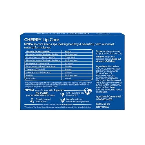 NIVEA Cherry Lip Care, Tinted Lip Balms with Shea Butter, 4 x 0.17 OZ | Ruby Tinted Lip Balm with Shea Butter, Nourishing Oils and Vitamins, 3-in-1 Moisture, Repair Dry Lips and Color, Vegan thumbnail 14