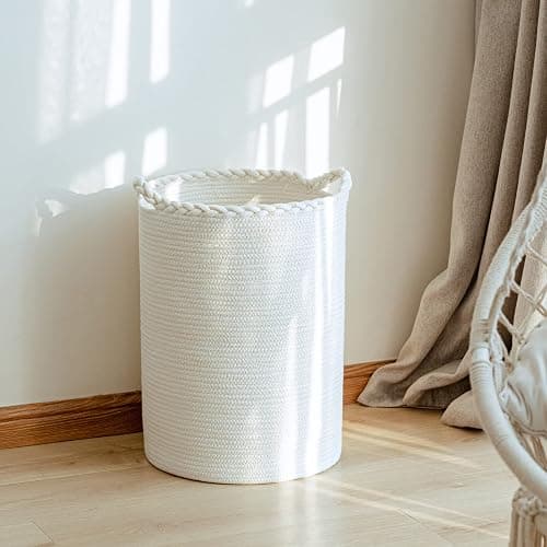 Homlikelan 58L Woven Laundry Basket,Cotton Tall Laundry Hamper for Blankets,Clothes,Pillows,Toys,Shoes Large Laundry Bin White thumbnail 5