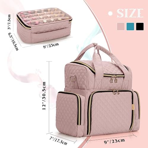LUXJA Nail Polish Organizer Holds 48 Bottles and a Nail Lamp, Nail Polish Case with 2 Removable Bags and Tools Storage Pockets (Patent Pending), Pale Rose - Pale Rose thumbnail 6