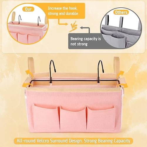 Lilithye Bedside Caddy Bedside Organizer Bedside Storage Caddy with Fixed Straps and Water Bottle Holder for Home College Dorm Bunk Bed Hospital Bed Crib Bed Rails (2pcs Pink) thumbnail 5