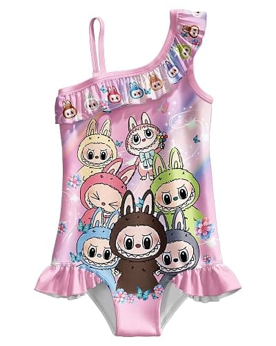 Difforever Girls Swimsuit One Piece Cute Monster Bathing Suit for 5-12 Years Kids Beach Swimwear - Deeppink - 7-8 Years thumbnail 3
