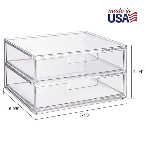 STORi Chloe Space-Saving Clear Drawer Organizer (4 Wide Drawers) Sort Office, Kitchen, Beauty Supplies, Makeup, Pens, Jewelry, Stationary, Made in USA - 7.5"W x 1.5"H Drawers (Set of 4) thumbnail 5