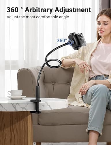 Klsniur Gooseneck Phone Holder for Bed – 360° Flexible Adjustable Clamp, Long Arm Gooseneck Bracket for Desk Headboard Bedside, Compatible with iPhone 16 15 Pro Max XR X 8 7 & 3.5-7" Devices (Black) thumbnail 4