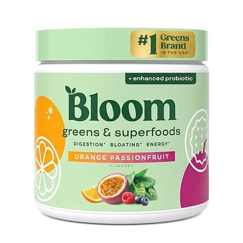 Bloom Nutrition Superfood Greens Powder, Digestive Enzymes with Probiotics and Prebiotics, Gut Health, Bloating Relief for Women, Chlorella, Juice Mix w/Beet Root Powder, 30 SVG, Orange Passionfruit - Image 1