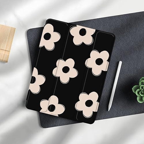 Lornpa Case for iPad 6th/ 5th Generation 9.7 inch (2018/2017), iPad Air 2 & 1 (2014/2013), Protective Case with Pencil Holder, Auto Wake/Sleep Cover for iPad 6th Gen, Black Flowers thumbnail 8