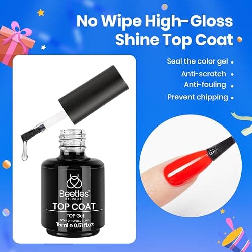 Beetles 3Pcs 15ml White Gel Nail Polish and No Wipe Gel Top Coat & Base Coat Christmas Set, Soak Off UV Lamp and Long Lasting Glossy Top Coat French Manicure Art Design Kit thumbnail 3