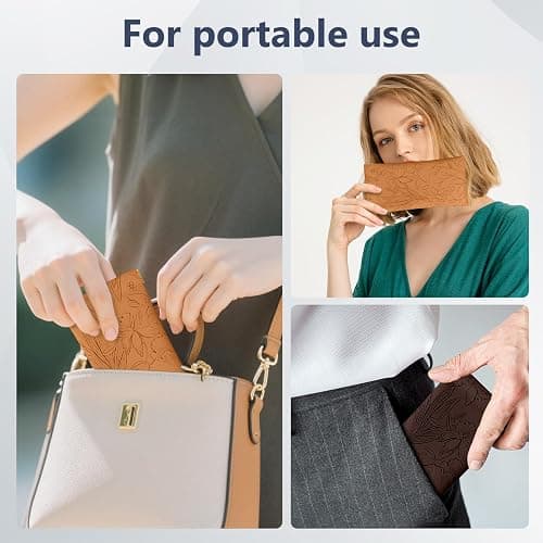 Tavonis Eyeglasses Cases 2Pack Embossed PU leather glasses pouch Squeeze Top Portable Glasses Cases for Men Women thumbnail 4