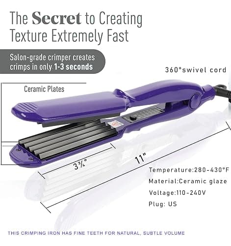 MBHAIR Ceramic Crimper Iron for Volumizing Fluffy Hairstyle, Corrugation Crimper Hair Iron, Anti Static Ceramic Hair Crimping Iron Adjust Temperature (Purple) thumbnail 2