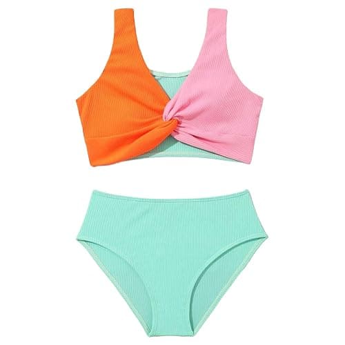 J.E Sterguard Two Piece Swimsuits Teen Bikini Color Block Girls' Swimwear Ribbed Swimsuits Size 8-16 - Image 1