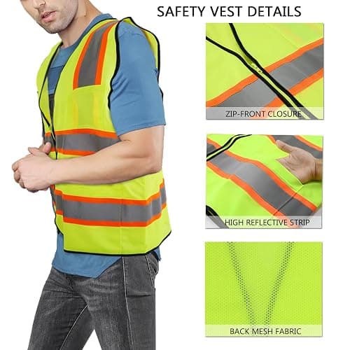 T-Sheng Mesh and Knitted Safety Vest for Men with Pockets,Bright Neon vest and Reflective Strips Construction Vest Fit Unisex - XX-Large thumbnail 3