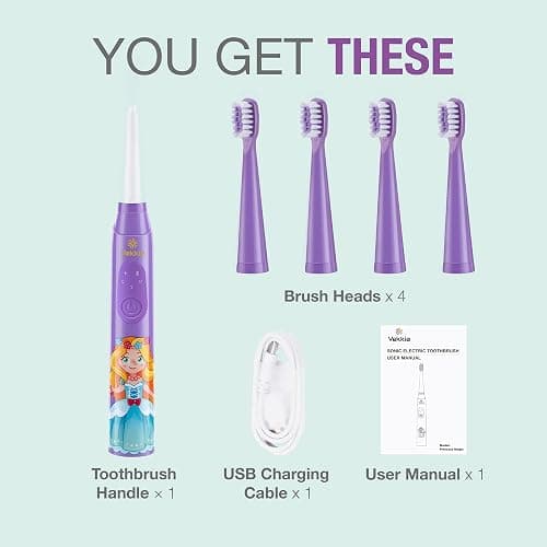Vekkia Sonic Rechargeable Kids Electric Toothbrush(Purple) | 3 Modes with Memory/Fun & Easy Cleaning/24000 Strokes, IPX7 Waterproof, 2-Min Timer for Age 5+/4 Soft Bristles thumbnail 7