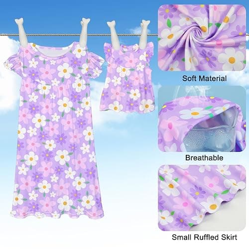 ICOSY Matching Doll & Girls Nightgowns Clothes Girls Pajamas Sleepwear Outfit for Kids and American 18" Girl Doll thumbnail 5