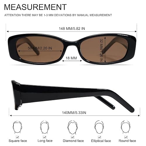 VANLINKER Trendy Small Polarized Rectangle Sunglasses for Women Men Retro 90s Shades VL9787 - C1 Black Frame Brown Lens thumbnail 5