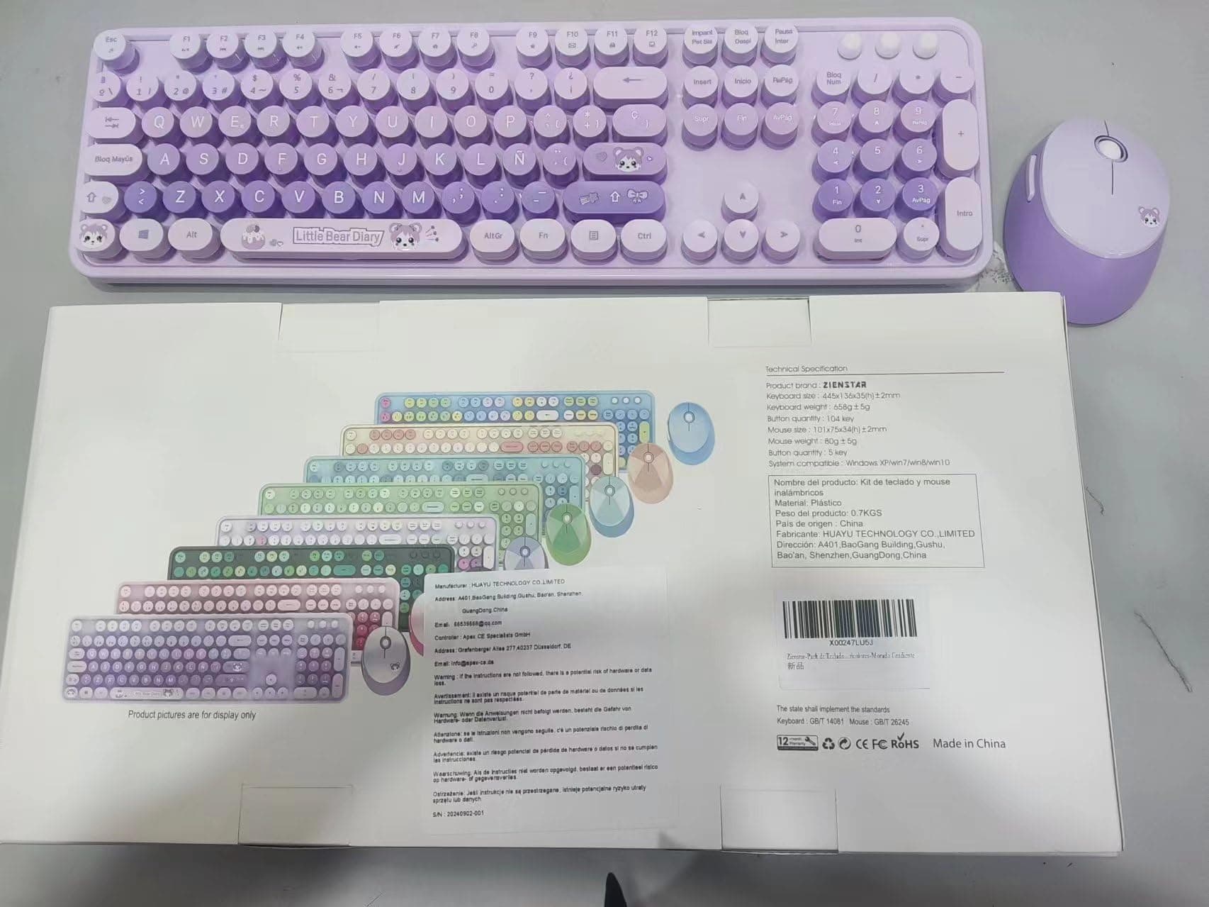 Teclado y Mouse inalámbrico Español,Tecla Redondas Retro Vintage,Multicolor-Morado Gradiente - Morado Gradiente thumbnail 8