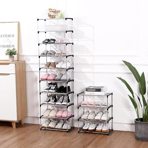 Jucaifu Stackable Small Shoe Rack, Entryway, Hallway and Closet Space Saving Storage and Organization (3-Tier, Black) thumbnail 2