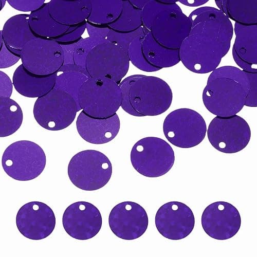 MECCANIXITY Flat Round Sequins, 600Pcs 10mm/0.4 Inch Loose Paillettes Laser Deep Purple Craft Sewing Sequins with Single Side Hole for DIY, Embroidery Clothing, Jewelry Making - Image 1