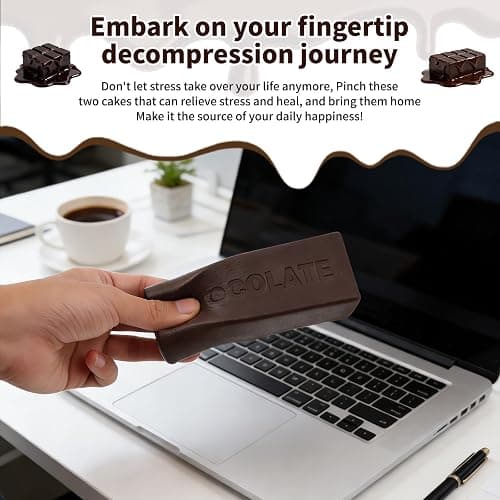 Slow Rising Squishy，Fidget Toys ，Adult Office Stress Relief Products，Stress Balls，Realistic Food Squishies for Adults, Stress Relief & Fidget Toys for ADHD (Dark Chocolate Bar-2Pcs) thumbnail 7
