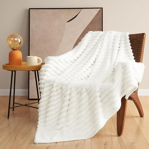 HIMEET Off White Throw Blanket for Couch - 300GSM Soft Cozy Blankets, Cute Small Lightweight Fleece Throws, Birthday Gifts, Home Dorm Decor, Off White, 50x60 Inches thumbnail 8