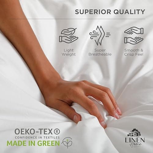 Linen Home 100% Cotton Percale Weave Fitted Sheet, Full Size, White, 1 Deep Pocket Fitted Sheet, Fits Mattress Upto 16" Crisp and Cool Strong Bed Linen, 54"X75"+15" thumbnail 5