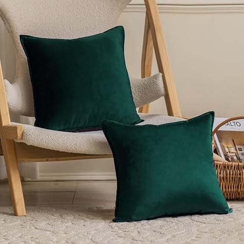 JIAHANNHA Velvet Emerald Green Throw Pillow Covers 18x18 Inches Pack of 2 Soft Decorative Square Cushion Covers for Couch Sofa Bed Livingroom Car,45x45Cm,Deep Dark Green thumbnail 5