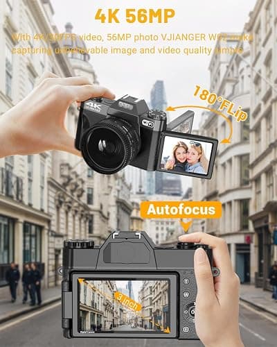 2024 Upgrade VJIANGER Digital Camera for Photography Vlogging Camera for YouTube with WiFi, 180° Flip Screen, 16X Digital Zoom, 52mm Lens, 2 Batteries, 32GB Micro SD Card(Black) thumbnail 3