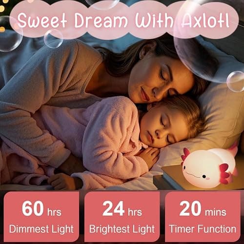 YR YRHH-PET Axolotl Cute Night Light for Kids, Axolotl Lamp Girls Xmas Gifts, Rechargeable Bedside Nightlight, Squishy Dimmable Silicone LED Funny Animal Light, Baby Nursery Dorm Kawaii Décor Toys thumbnail 2