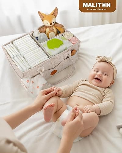 Maliton Panier Rangement Bébé Portable en Feutre avec Poignée Compartiments Détachables, Pour la table à langer ou la chambre du bébé, Pour les couches, lingettes et inserts, Marron thumbnail 2