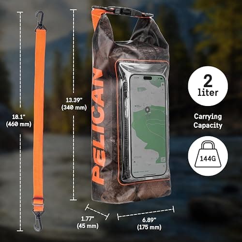 Pelican Marine IP68 Waterproof Dry Bag 2L - Roll Top Waterproof Backpack w/Phone Case/Pouch - Boating & Kayak Accessories - Essentials for Camping Swimming Beach Fishing Rafting Travel - Hunter Camo thumbnail 6