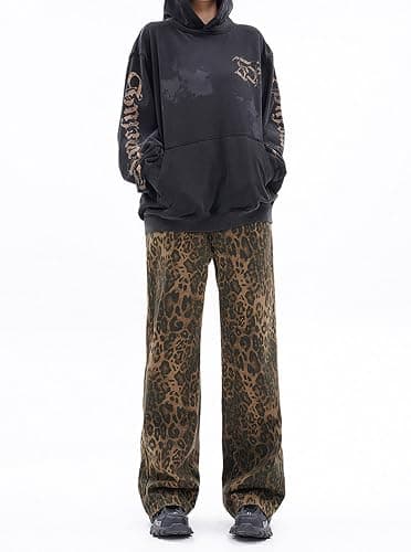Y2k Leopard Pants Wide Leg Jeans Woman Loose Fit Jeans Hip Hop Pants Vintage Baggy Trousers thumbnail 2