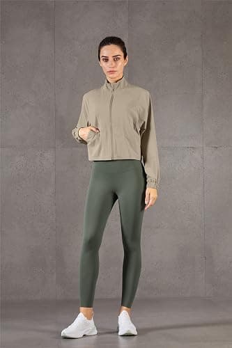 altiland Women's Athletic Running Yoga Gym Track Zip Up Cropped Jackets UPF 50+ Sun Protection Long Sleeve Workout Shirts - Gravel - Medium thumbnail 5