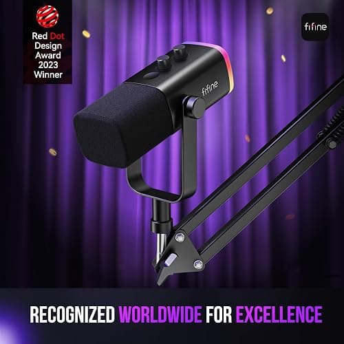FIFINE XLR/USB Gaming Microphone Set, Dynamic PC Mic for Streaming Podcasting, Computer RGB Mic Kit with Boom Arm Stand, Mute Button, Headphones Jack, for Recording Vocal Voice-Over-AmpliGame AM8T thumbnail 2