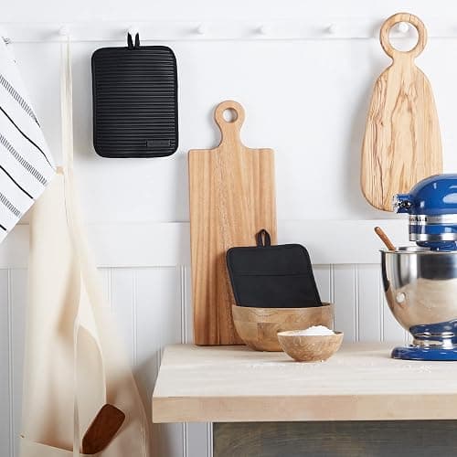 KITCHENAID Ribbed Soft Silicone Pot Holder 2-Pack Set, Matte Black, 7"x9" thumbnail 2
