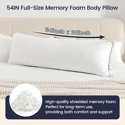 Rainmr Body Pillow Shredded Memory Foam & Cooling Double Case Cover Huggable Pillows 20x54 inches (White, 3D Loft Quilted (20 * 54in)) thumbnail 2