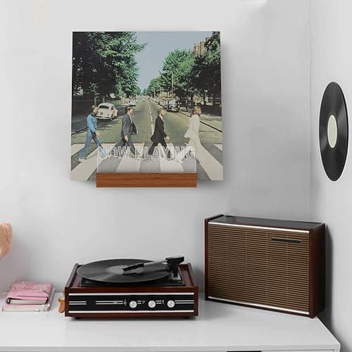 Schallplatten Wandhalterung, Beleuchtung Now Playing Vinyl Record Stand, Now Spinning Plattenspieler-Ständer, Holz-Acryl-Halter für Vinyl-Album-Display und Lagerung mit warmen weißen Farbe Lichter thumbnail 8