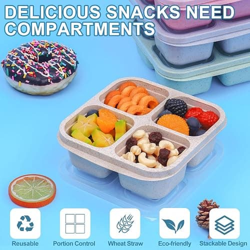 LCHLZZ 4 Pack Snack Containers, Divided Bento Snack Box, 4 Compartments Reusable Meal Prep Lunch Containers for Kids Adults, Food Storage Containers for School Work Travel thumbnail 5